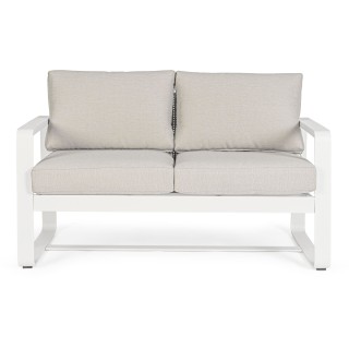 Canapé de jardin 2 places en métal et coussins tissu ETRETAT - HELLIN