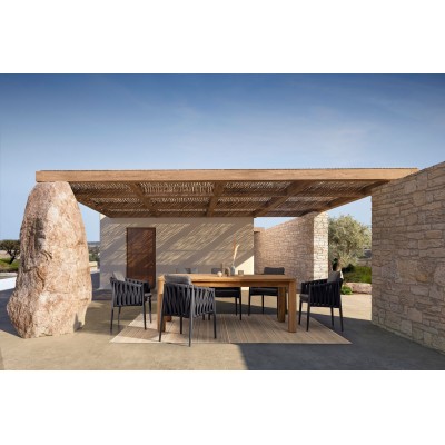 Table à manger de jardin rectangulaire en teck recyclé L200 PORQUEROLLES - HELLIN