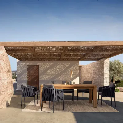 Table à manger de jardin rectangulaire en teck recyclé L200 PORQUEROLLES - HELLIN