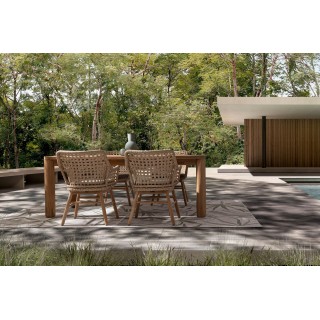 Table à manger de jardin rectangulaire en teck recyclé L200 PORQUEROLLES - HELLIN