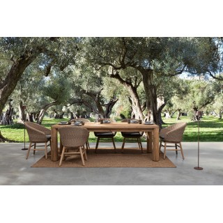 Table à manger de jardin rectangulaire en teck recyclé L240 PORQUEROLLES - HELLIN