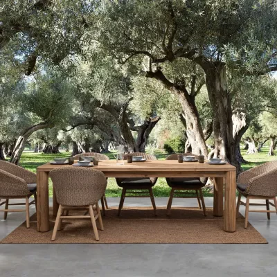 Table à manger de jardin rectangulaire en teck recyclé L240 PORQUEROLLES - HELLIN