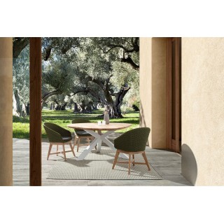 Table à manger de jardin triangulaire en teck et métal L160 CAP FERRET - HELLIN