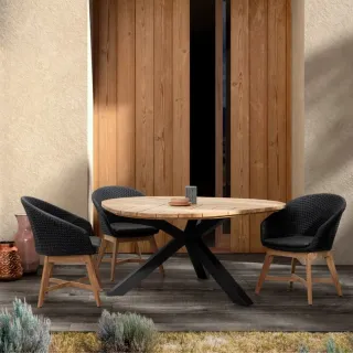 Table à manger de jardin triangulaire en teck et métal L160 CAP FERRET - HELLIN