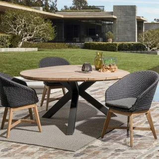 Table à manger de jardin triangulaire en teck et métal L160 CAP FERRET - HELLIN