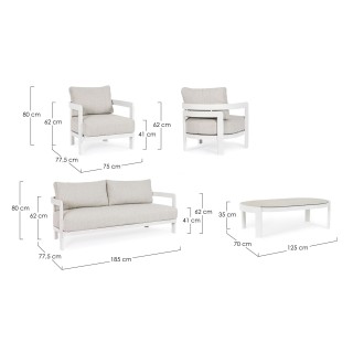 Salon de jardin en aluminium et coussins en toile (set de 4)  ARCACHON - HELLIN