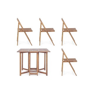 Ensemble d'extérieur table et 4 chaises en acacia pliables CANCALE - HELLIN