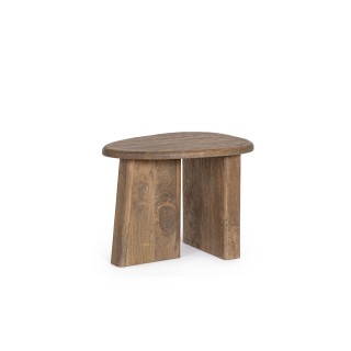 Table basse de salon triangulaire forme galet en bois de manguier L60 JUAREZ - HELLIN