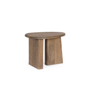 Table basse de salon triangulaire forme galet en bois de manguier L60 JUAREZ - HELLIN