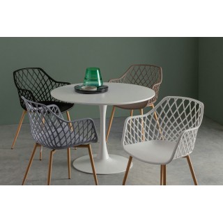 Table ronde pied tulipe en métal blanc et bois L100 - BLOSSOM - HELLIN