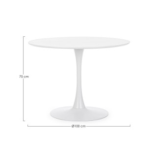 Table ronde pied tulipe en métal blanc et bois L100 - BLOSSOM - HELLIN