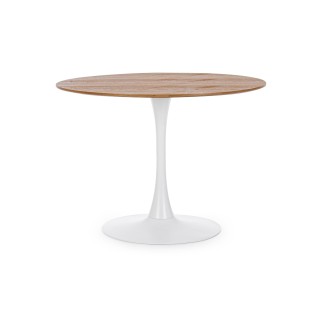 Table ronde pied tulipe en métal blanc et bois L100 - BLOSSOM - HELLIN