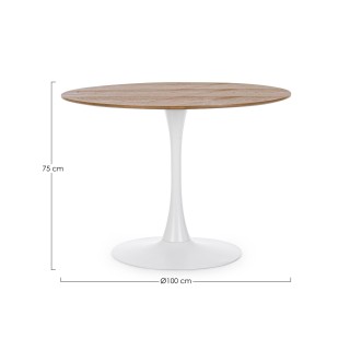 Table ronde pied tulipe en métal blanc et bois L100 - BLOSSOM - HELLIN