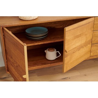 Buffet bas en bois : 2 portes et 3 tiroirs Style vintage  MALLET | Hellin