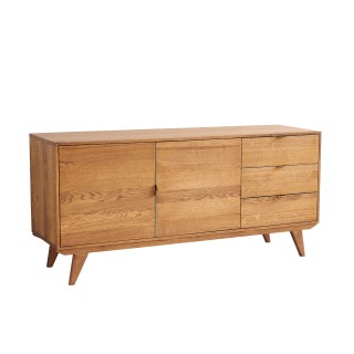 Buffet bas en bois : 2 portes et 3 tiroirs Style vintage  MALLET | Hellin