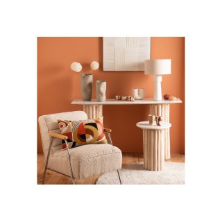 Fauteuil vintage en tissu bouclette beige et métal LISBOA - HELLIN