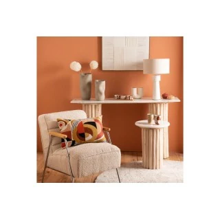 Fauteuil vintage en tissu bouclette beige et métal LISBOA - HELLIN