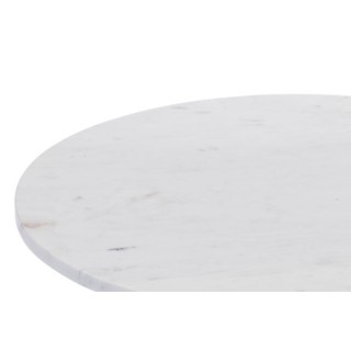 Bout de canapé tulipe en métal argenté et marbre blanc D55 PLAKA - HELLIN