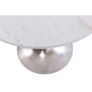 Bout de canapé tulipe en métal argenté et marbre blanc D55 PLAKA - HELLIN