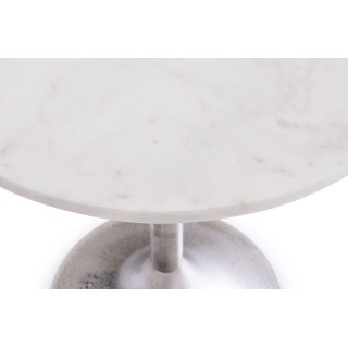 Bout de canapé tulipe en métal argenté et marbre blanc D46 PLAKA - HELLIN