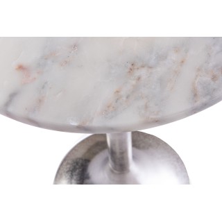 Bout de canapé tulipe en métal argenté et marbre blanc D40 PLAKA - HELLIN
