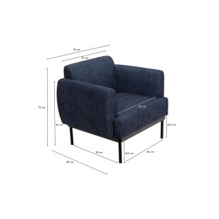 Fauteuil contemporain en tissu bleu et pieds en métal noir LOYD - HELLIN
