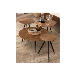 Tables basses gigognes rondes en teck recyclé et métal (set de 4) -HELLIN