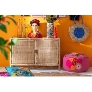 Pouf rond en tissu aux broderies florales (lot de 2) - HELLIN