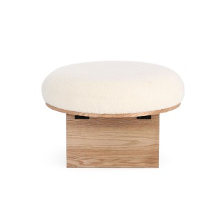 Pouf rond en bois et bouclette blanc D60 PAVEL - HELLIN