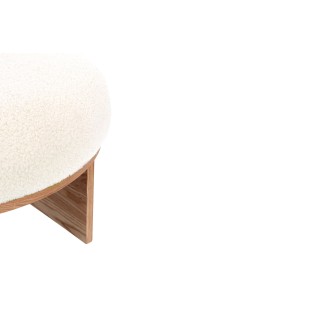 Pouf rond en bois et bouclette blanc D60 PAVEL - HELLIN