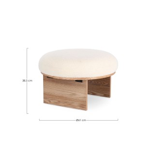 Pouf rond en bois et bouclette blanc D60 PAVEL - HELLIN