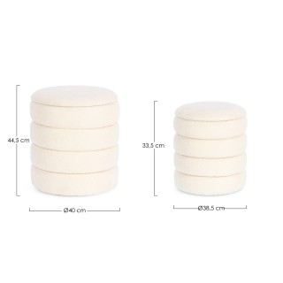 Pouf contemporain rond en tissu bouclette (set de 2) KARENINE - HELLIN