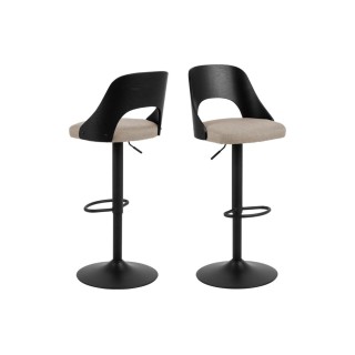 Tabouret de bar assise en tissu piétement en métal noir (lot de 2) - LUCKI