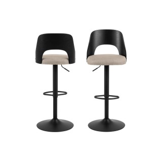 Tabouret de bar assise en tissu piétement en métal noir (lot de 2) - LUCKI