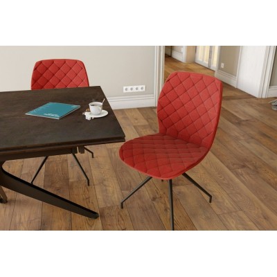 EXPO Chaises pivotantes en tissu rouge et métal noir (lot de 2) ANNA - HELLIN