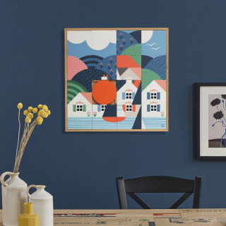 Tableau en bois taquin paysage de vacances 63 x 63 FOLKS - HELLIN