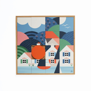 Tableau en bois taquin paysage de vacances 63 x 63 FOLKS - HELLIN