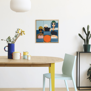 Tableau en bois taquin à la mer 48 x 48 LES BAIGNEUSES - HELLIN