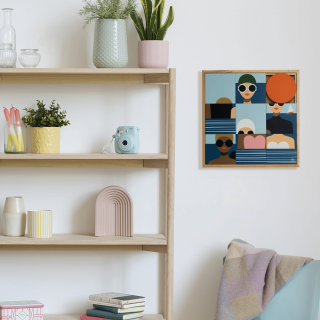 Tableau en bois taquin à la mer 48 x 48 LES BAIGNEUSES - HELLIN