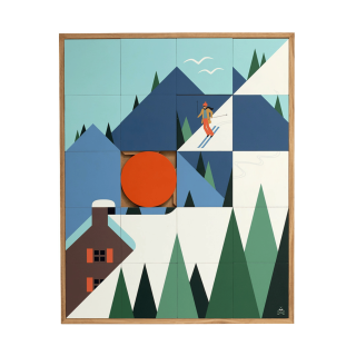 Tableau en bois taquin à la montagne 63 x 78 SCHUSS- HELLIN