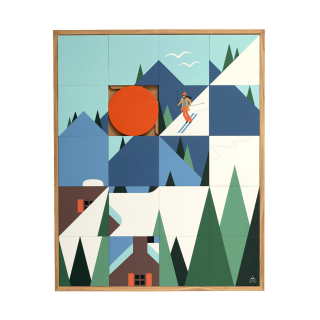 Tableau en bois taquin à la montagne 63 x 78 SCHUSS- HELLIN