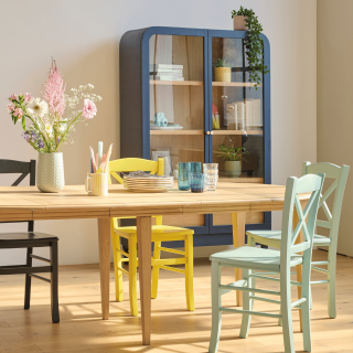 Vitrine vaisselier 2 portes vitrées 4 tiroirs bois bleu JOSEPHINE - HELLIN