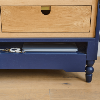 Vitrine vaisselier 2 portes vitrées 4 tiroirs bois bleu JOSEPHINE - HELLIN