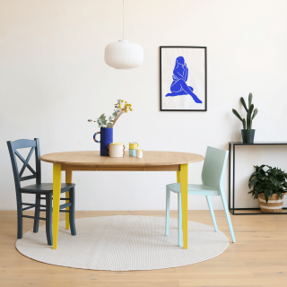 Table ronde extensible en bois pieds colorés 4/6 places D115 VICTORIA - HELLIN