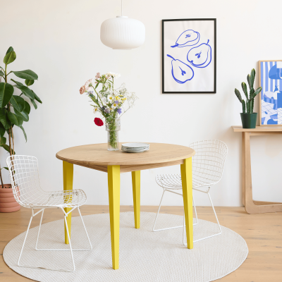 Table ronde extensible en bois pieds colorés 4/6 places D105 VICTORIA - HELLIN