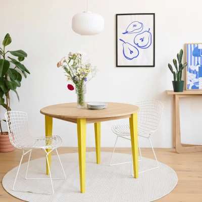 Table ronde extensible en bois pieds colorés 4/6 places D105 VICTORIA - HELLIN