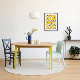 Table ronde extensible en bois pieds colorés 4/6 places D105 VICTORIA - HELLIN