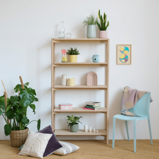 Bibliothèque scandinave en chêne blanchi 4 tablettes BRENDA - HELLIN