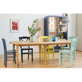 Table ronde extensible Victoria : trois rallonges et pied renfort