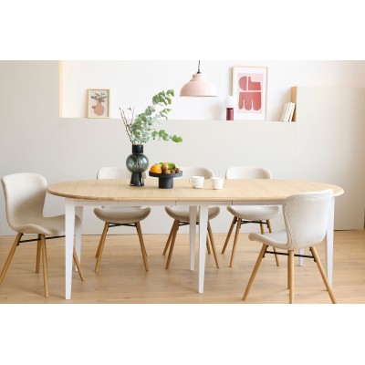 Table ronde extensible Victoria : trois rallonges et pied renfort